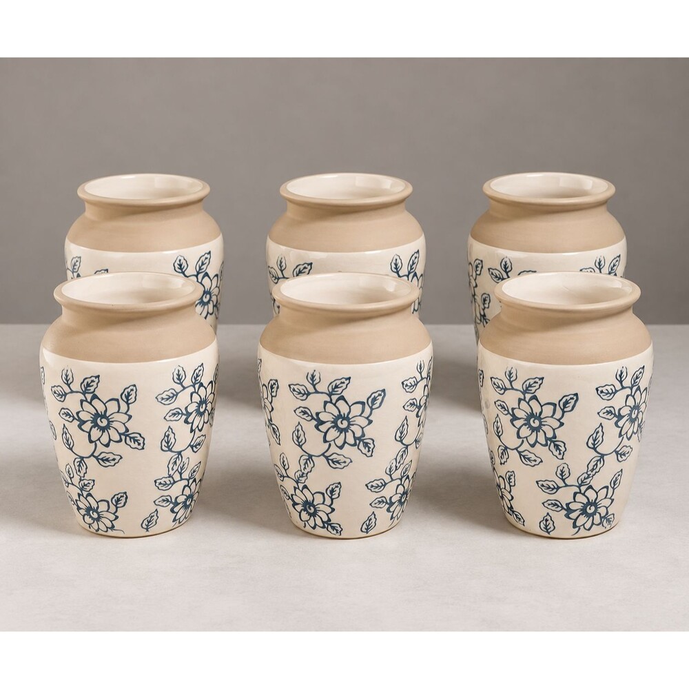 Set of 6 burton+BURTON 6" High Blue Floral Ceramic Flower Vases KR9747503 NWT